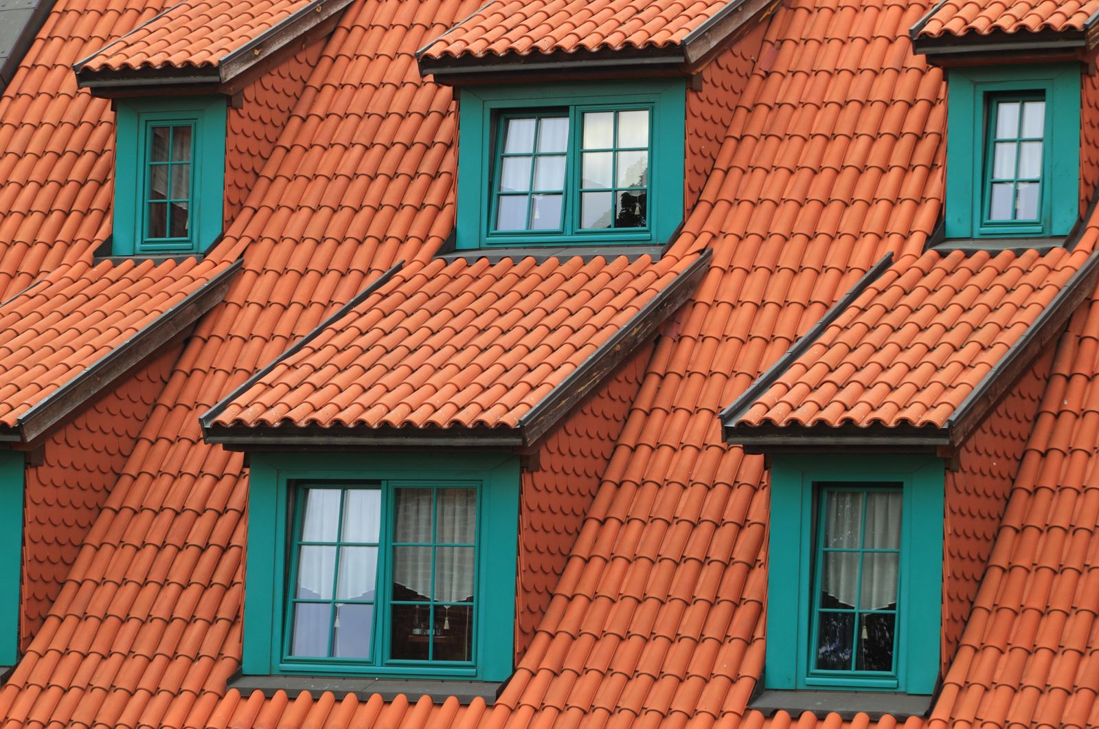 Detailed view of orange clay roof tiles